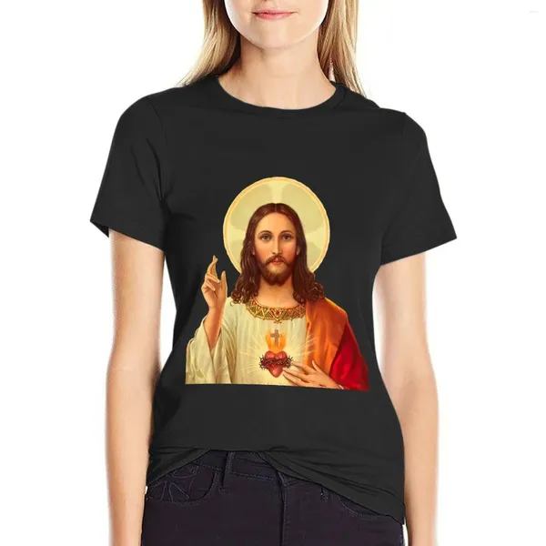 Polos femininos Sagrado de Jesus - II (design de fundo transparente) T -shirt Moda Korean Summer Roupos Tops