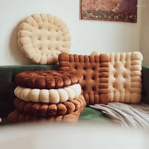 Travesseiro criativo de biscoito de biscoito macio de veludo cadeira de cadeira de cadeira de assento de carro para sofá de escritório home tatami decorativo tapete de piso