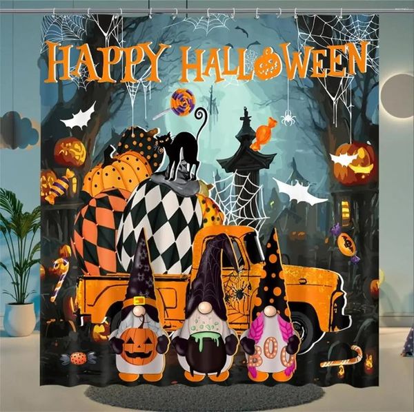 Cortinas de chuveiro Halloween Fun fofo Pumpkin Gnome Ghost Witch Spooky Fabric Curtain Decor Party Favors Supplies