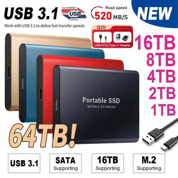 Original 2 TB Externe Festplatte 1 TB Tragbare SSD -Mini -Festplatten Hochgeschwindigkeitsantrieb externer Festkörper 240506