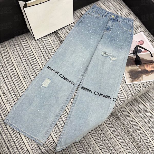 Lettera eembrerata jeans con pantalone strappato per donne pantaloni in denim in vita alto pantaloni da ragazza cool jean streetwear