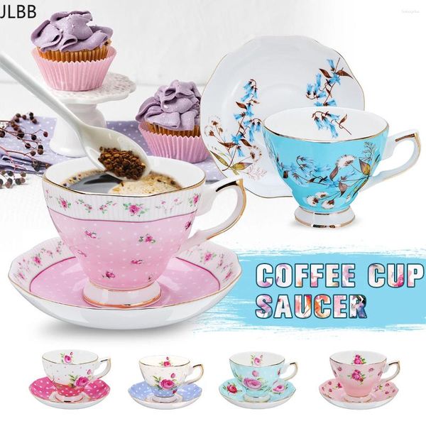 Tazze piatti da 6 in stile 240 ml di porcellana rosa blu in porcellana di porcellana britannica tazza di caffè in porcellana e set da tè in ceramica di piattino in ceramica