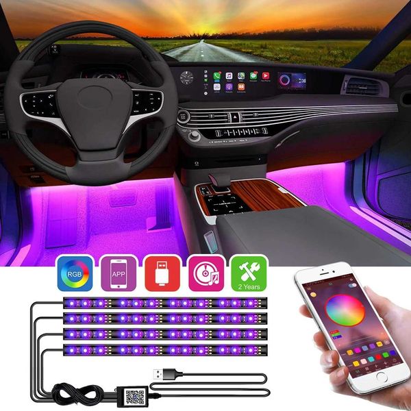 Dekorative Lichter Auto LED Innenatmosphäre Beleuchtung Auto RGB Strips wasserdichte flexible Neon DIY USB Lamp App Fernbedienung für Autodekoration T240509