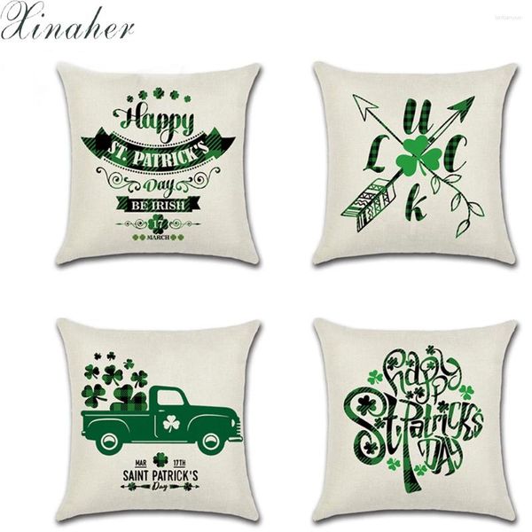 Pillow St. Patrick's Day Cuckold Festival Digital bedrucktes Grüne Blatt Leinen Hülle Wurfwagen Hauskissenbezug