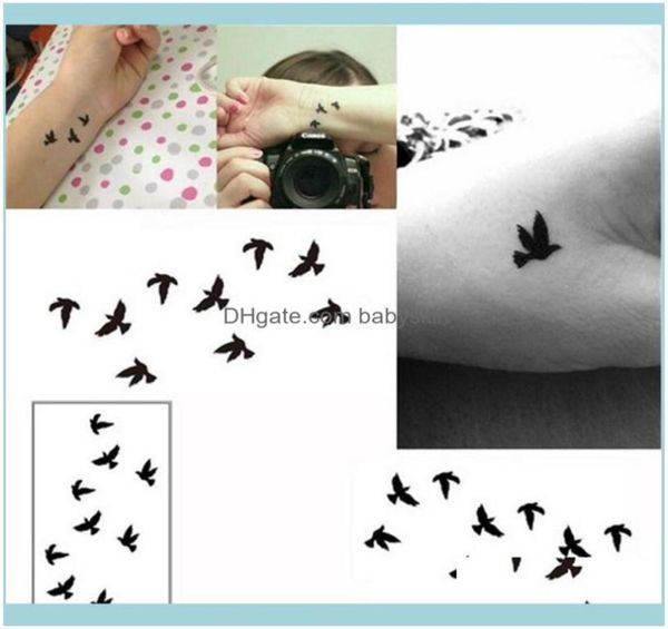 Temporäre Tattoos Kunst Gesundheit Schönheit 10cm Handgelenk Tattoo Einweg Design Schwarzer Birds Frauen Schönheit Cool Girl Body Aufkleber für Art1 7258722