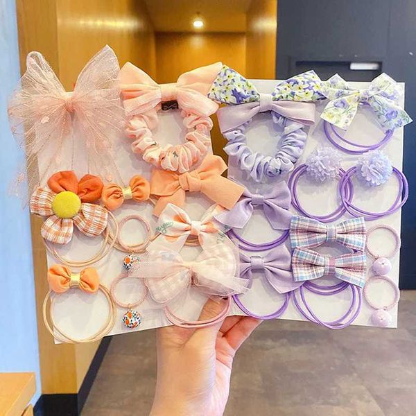 Acessórios para o cabelo 10pcs/conjunto Baby Girl Bow Hair Bands Flor Plaid Kids Bandos de borracha elástica Scrunchies Childrens Headwear