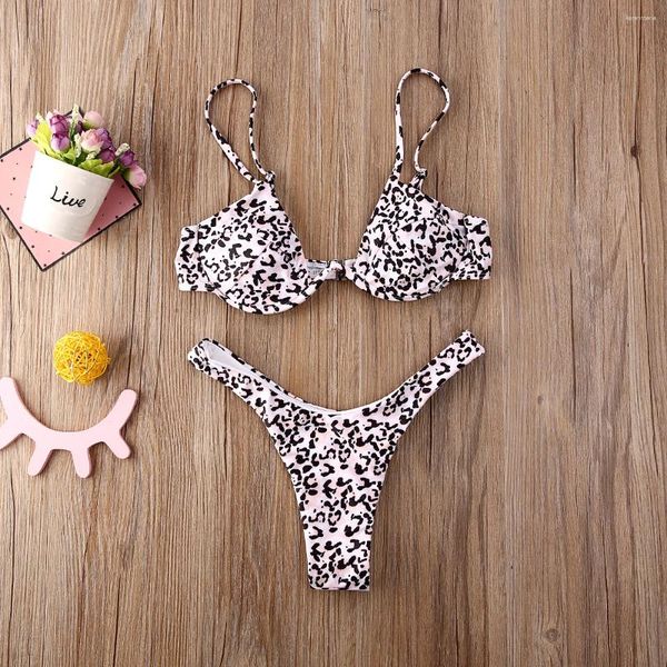 Swimwear's Swimwear Fashion Women Leopard Strip Striped Triangle Ladies Sexy Ladies Bareding Bra Bra Bikini Set da bagno Bandage Bandage Suets