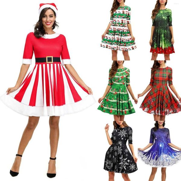 Lässige Kleider Frauen Weihnachten gedruckt Long Sleeve Kleid Anzügen Cosplay Santa Claus Mini Short Sexy Funny 2024