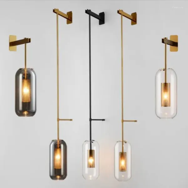 Lampada a parete Luci di vetro post-moderna Sconce d'oro per la camera da letto da bagno Specchio lampade decorazioni per illuminazione a casa nordica E14