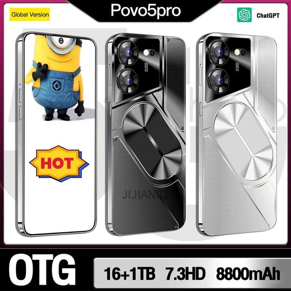 Global English 2024 Android Phone Смартфон Povo5pro 7,3-дюймовый экран 8800 мАч батарея с двумя симами.