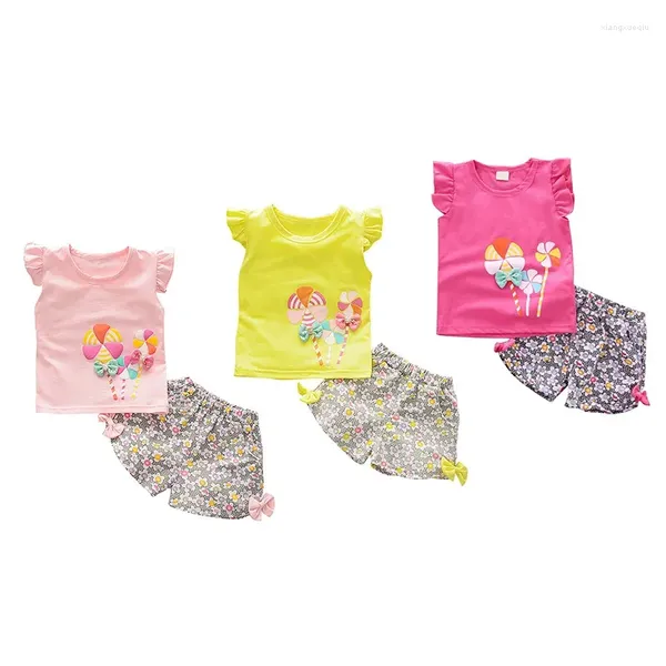 Set di abbigliamento per bambine estate abiti casual abiti da bambino per bambini senza maniche a vento t-shirt t-shirt a fiore shorts outfit