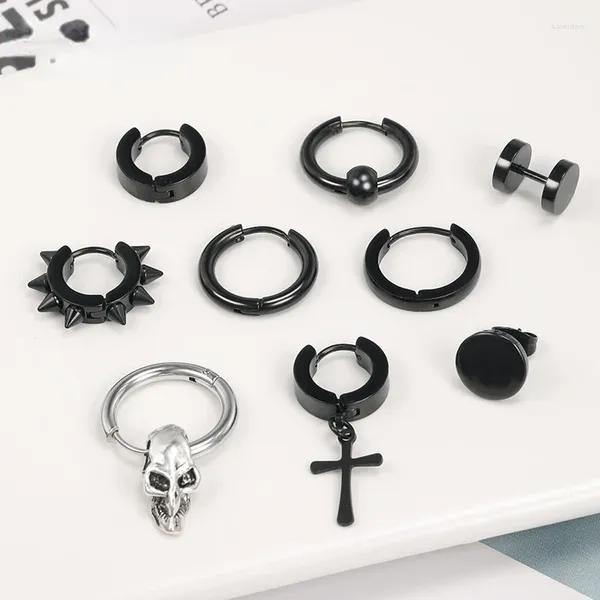 Hoop Ohrringe Punk schwarze Edelstahl Männer Titaniumkreuz Dunkler Wind Hip Hop Set Mode Schmuck Frauen Großhandel Großhandel