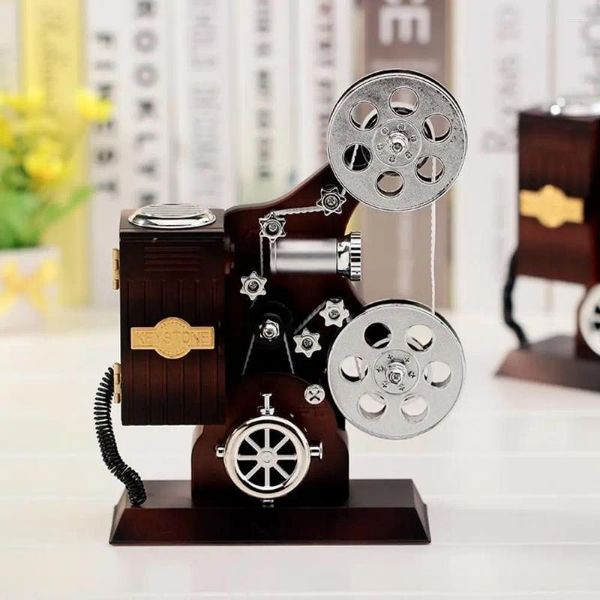 Dekorative Figuren mit Mirror Cinema Movie Music Box Mehrzweck nostalgischer Handkurbel Player altmodisches Projektor Ornament Schlafzimmer