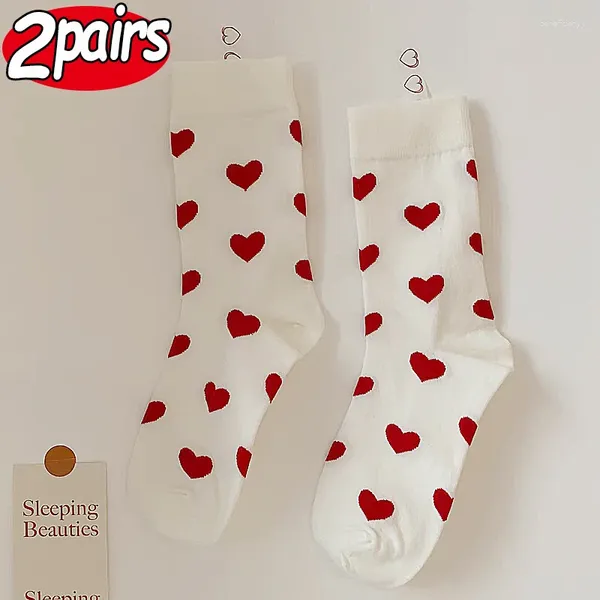 Donne calzini divertenti Love polka dot calzino rosso pattern cotton equipaggio tidone middle tube sox sox model sox carino novità