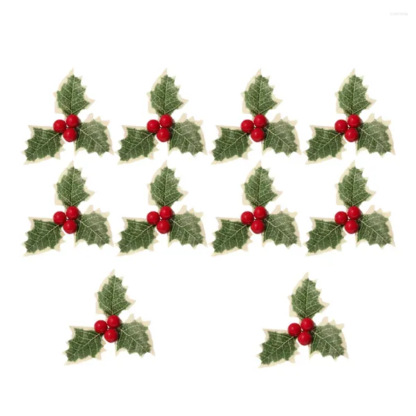 Flores decorativas 10pcs de Natal Apliques bordados folhas de azevinho e remendos de bagas costuram adesivos de roupas de crachás para