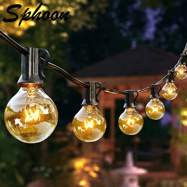 Sphoon 50ft Globe Patio Garland Lights Lights G40 7W Bulbo incandescente Clettigable Christmas per portico del cortile 240514
