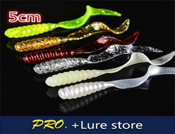 200 pcs 5 cm Materiale morbido colorato coda Shinny ISCA Grub Worm Gargot Praga esca per la pesca dello stagno 2011035114759