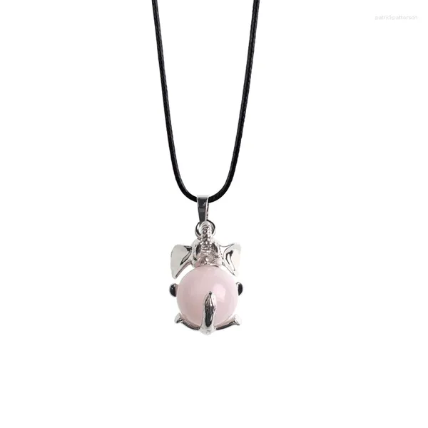 Подвесные ожерелья 2024 Натуральный камень Непористый розовый розовый мяч Животное ожерелье Симпатичное маленькое слоно
