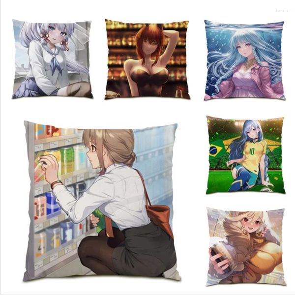 Kissenbezüge 45x45 Anime -Muster stilvoller Samt -Stoffdekoration Wohnkultur Polyester Leinen Dekorative Fälle E0864