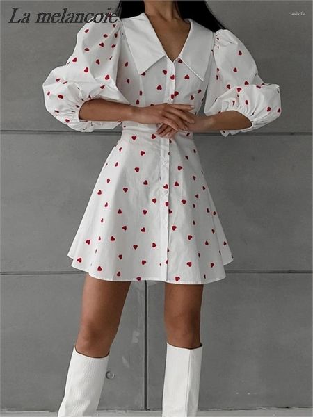 Abiti casual Stampa vestito corto Donne Summer 2024 Fashion Corea manica a bolle Elegante Office colletto Office Sundass