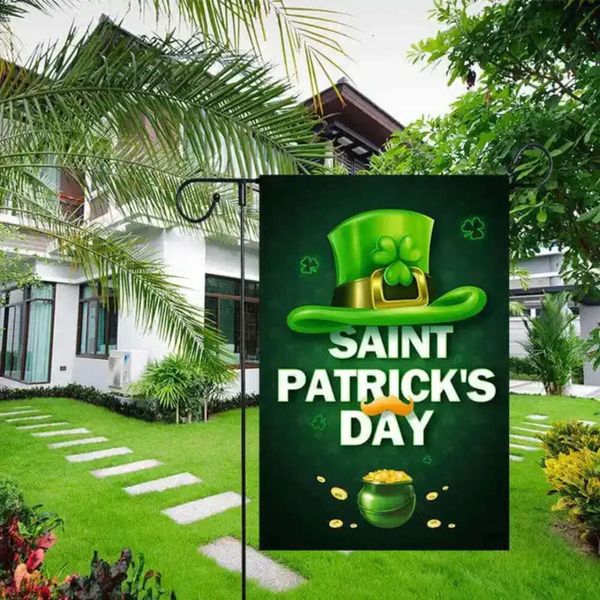 Bandeira diurna, banner shamrocks 12x18 polegadas, 30x45cm, bandeira de jardim de linho de dupla face de St.Patrick, decoração de festival ao ar livre, chapéu verde, decoração de festa irlandesa