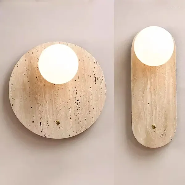 Настенная лампа винтажная круглая форма натуральный камень