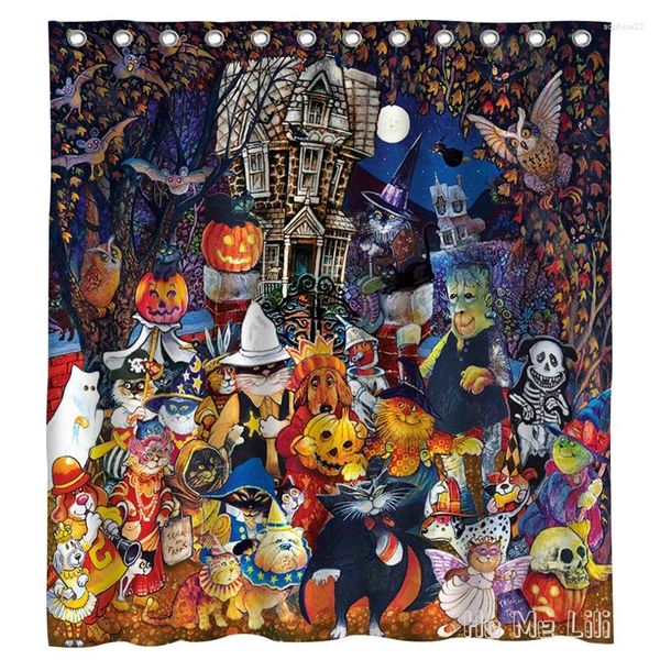 Cortinas de chuveiro Halloween Fright Night Fabric conjunto