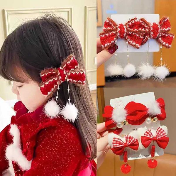 Accessori per capelli 2 pezzi rossi clip per capelli in prua in velluto dorato rosso per bambini ragazze bowknot barrette per capelli natalizi natalizi per bambini accessori per bambini