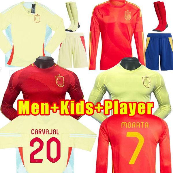 Maglie di calcio spagnola a maniche lunghe 2024 Man Rodrigo Canales Ansu Fati Ramos Saul Koke Asensio Morata Football Shirt Fans Versione per uomini Kit Full Kits