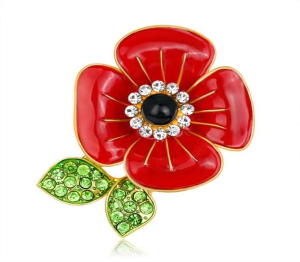 Novos broches Pin Festive Party Supplies Luxury UK Remebrance Day Gift Tom Dourado Diamante Crystal Pretty Flower B7996221