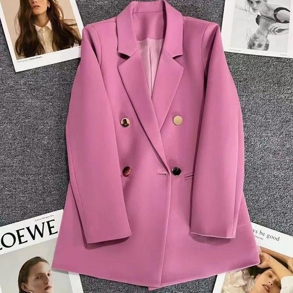 Frauenanzüge Fuchsia Doppelbrauner Anzug Blazer für Frauen Langarmdünner Jacke Frühling Kleidung 2024