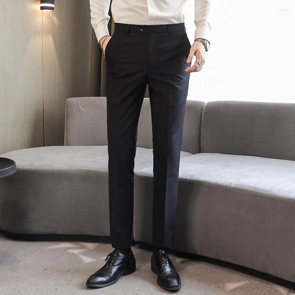 Ternos masculinos Moda calça calça calça calça de cor sólida resistente a roupas elegantes de trajes formais de trabalho