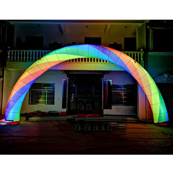 10 m di larghezza (33 piedi) con soffiatore esterno evento arco arcobaleno gonfiabile con luci a LED grandi ampie ingressi arco palloncini a palloncini gratuiti