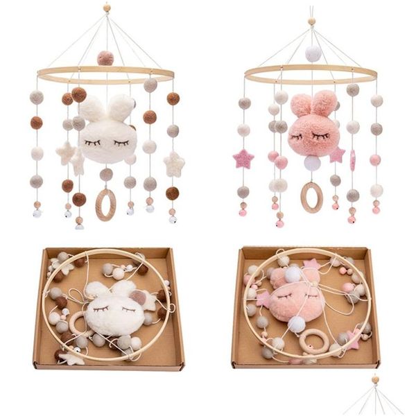 Handys Baby Rasseln Crib Toy Cotton Kaninchen Anhänger Bett Bell rotieren Musik für Kinderprojektion Infant Holzspielzeug 220829 Drop liefern OTK9J