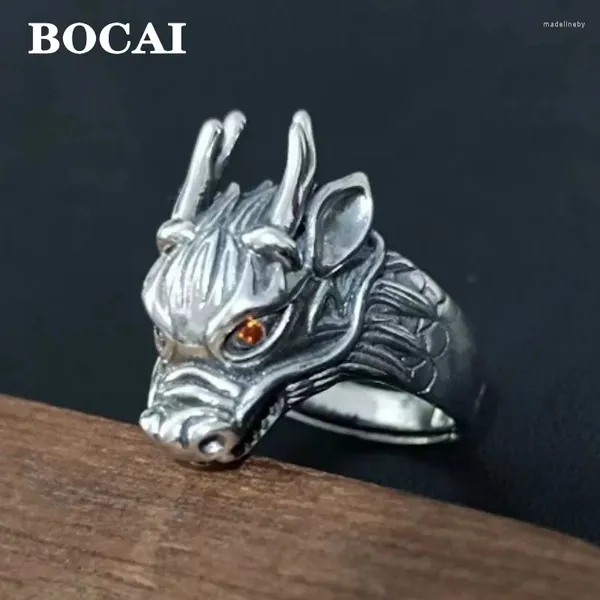 Anelli di cluster Bocai S925 Sterling Silver Retro Retro Set con segnali zirconi dodici zodiacali Dragon Open Aning Regalo maschile