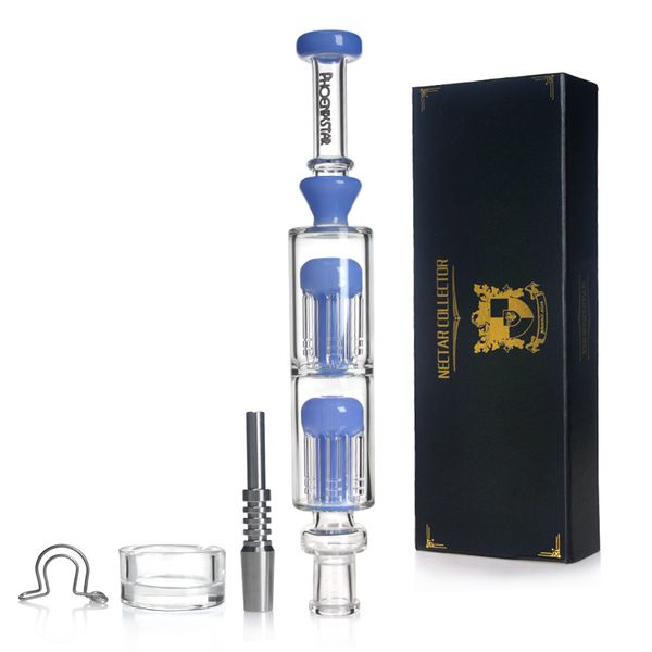 Phoenix Star Nektar -Kollektor Kit - Glass Bubbler, Titan -Nagel, Wachsschale tragbares Tupfersatz für Konzentrate mit eisiger Spule 6,3 Zoll