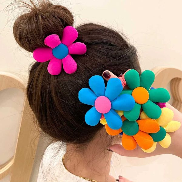 Haarzubehör neue Koreaner übertriebener Schwamm Blume Girl Hair Accessoires elastischer Haarband Gummiband Baby Weiche Stoff Blume Haarseil D240513