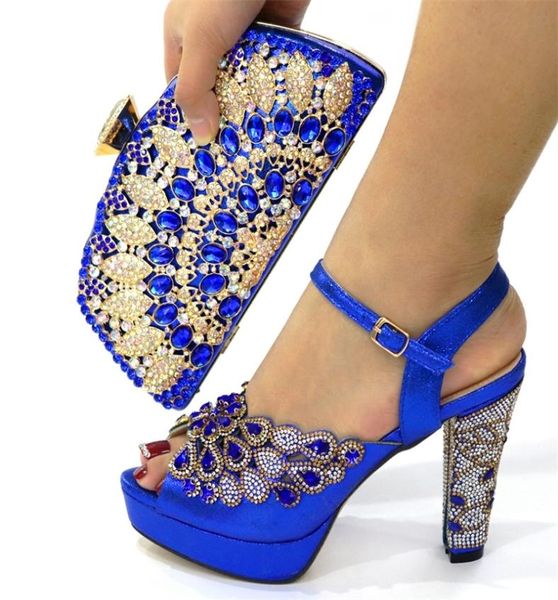 Royal Blue Woman Sandals Scarpe e sacchetti per borse Set di tacchi alti con tacchi estivi abbinati con la borsetta della frizione CR178 115cm 2205169301489