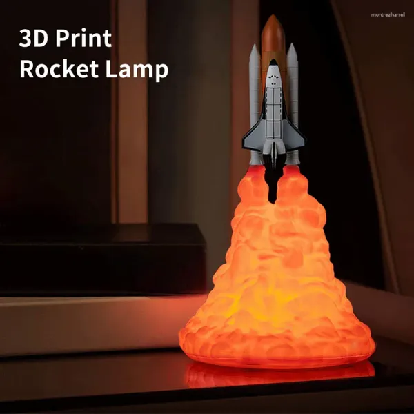 Tischlampen USB wiederaufladbare Space Shuttle Raket Lampe 3D Print Nacht Umgebungsleuchte Raum Nacht Desktop Dekor Kinder Geschenk