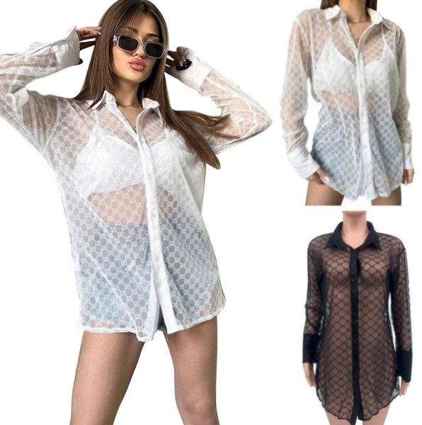 Summer New Women's Shirts Dress Designer Luxury Brand Shirts Casual Light Mesh Mesh Sexy Shirts