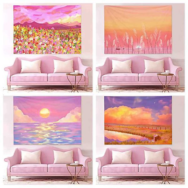 Wandteppiche Wolkenblume rosa Hintergrund Bohemian Ästhetik Raum Dekoration Wandteppich Schlafzimmer Wandkunst