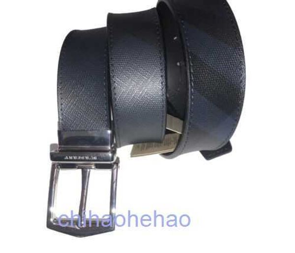 Designer Barbaroy Belt Fashion Fashion Fashion Mens Genuine Mens Navy and Black Leather Reversible Belt 32 80cm Italia Nuovo