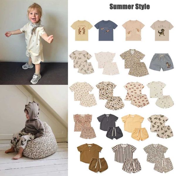 Одежда наборы новая KS Childrens Summer Clothing Set Kindrens Top и шорты новорожденные хлопковые мальчики для мальчика милая футболка 1-9 лет D240514