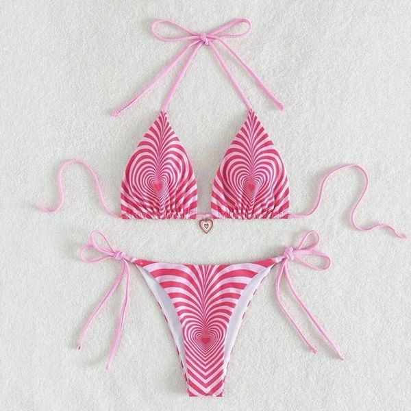Set di bikini da bagno femminile set sexy a strisce rosa a strisce per canotta da bagno a strisce da bagno da bagno costume da bagno mini triangolo mujer