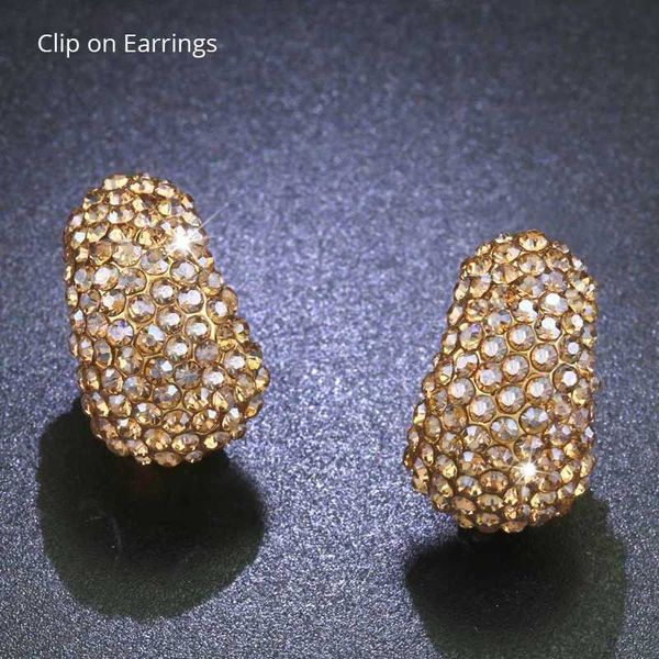 Stud Elegante clip di strass di cristallo in oro full oro su orecchini femminili senza piercing orecchini per matrimoni a orecchietto regalo 2023 J240513