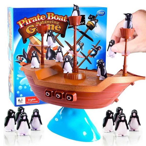 Party Games Crafts 1 Set Pirate Boat Puzzle Desktop Spiel Spielzeugbrettspiel Balance Penguin Pirate Ship für Eltern-Kind-Interaktion Geburtstagsgeschenk T240513