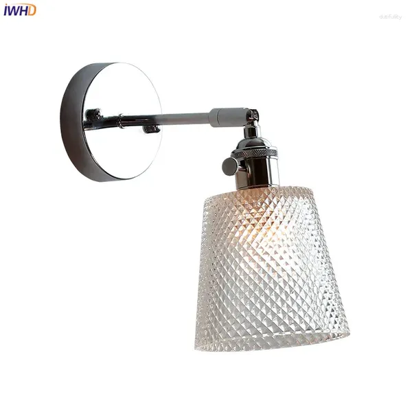 Wandlampen iwhd Clear Glass Silber LED Badezimmerspiegel Treppe Leuchten Eisen Metallschalter Nordic Modern Lamp Applique Murale Sach