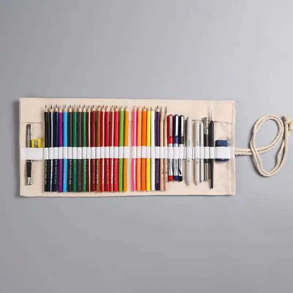 Bleistiftbeutel 24.12.36/48/72 Loch Canvas Roll Stift Vorhang Bleistift Hülle Make -up -Beutel Aufbewahrungstasche