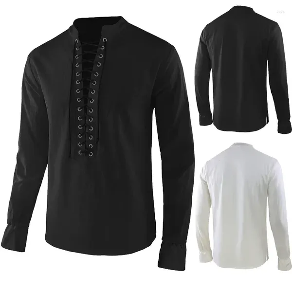 Herren lässige Hemden Vintage mittelalterliche Cosplay -Kostüm Retro Tops Hemd Männliche Massivkreuzband Gothic Lose Long Sleeve