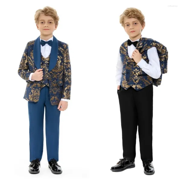 Kleidungssets Modekinder 4 Stücke Anzug Set hochwertiger Stoff Jungen Anzüge Ringträger Outfit für Kids Classic Tuxedo Formal Anlass